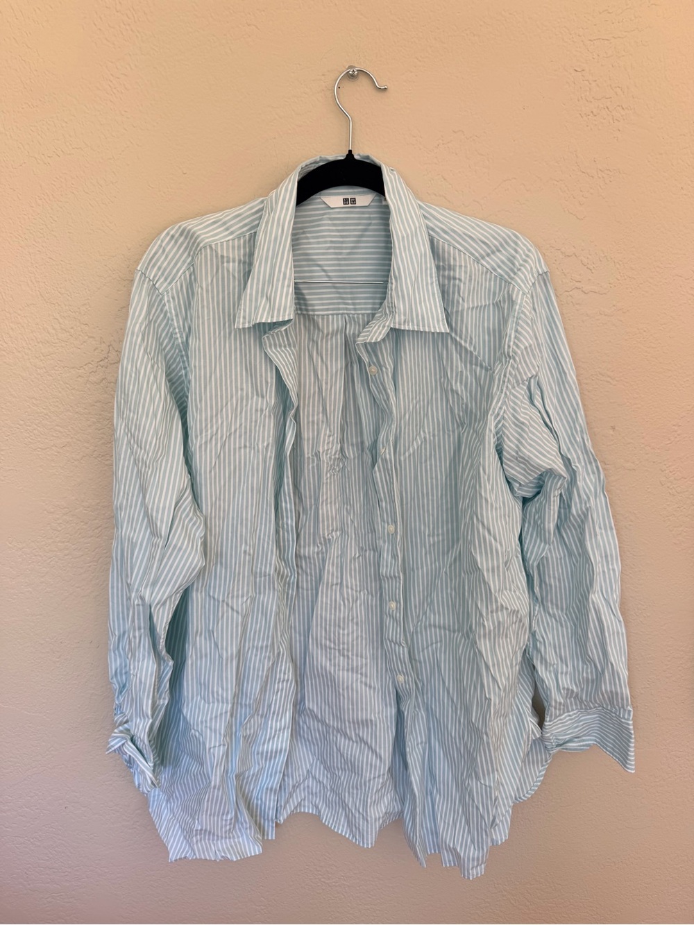 Uniqlo Light Blue and White Striped Button-Down Shirt